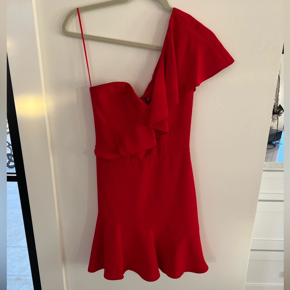 Amanda Uprichard Red McKinnon One Shoulder Ruffle Dress